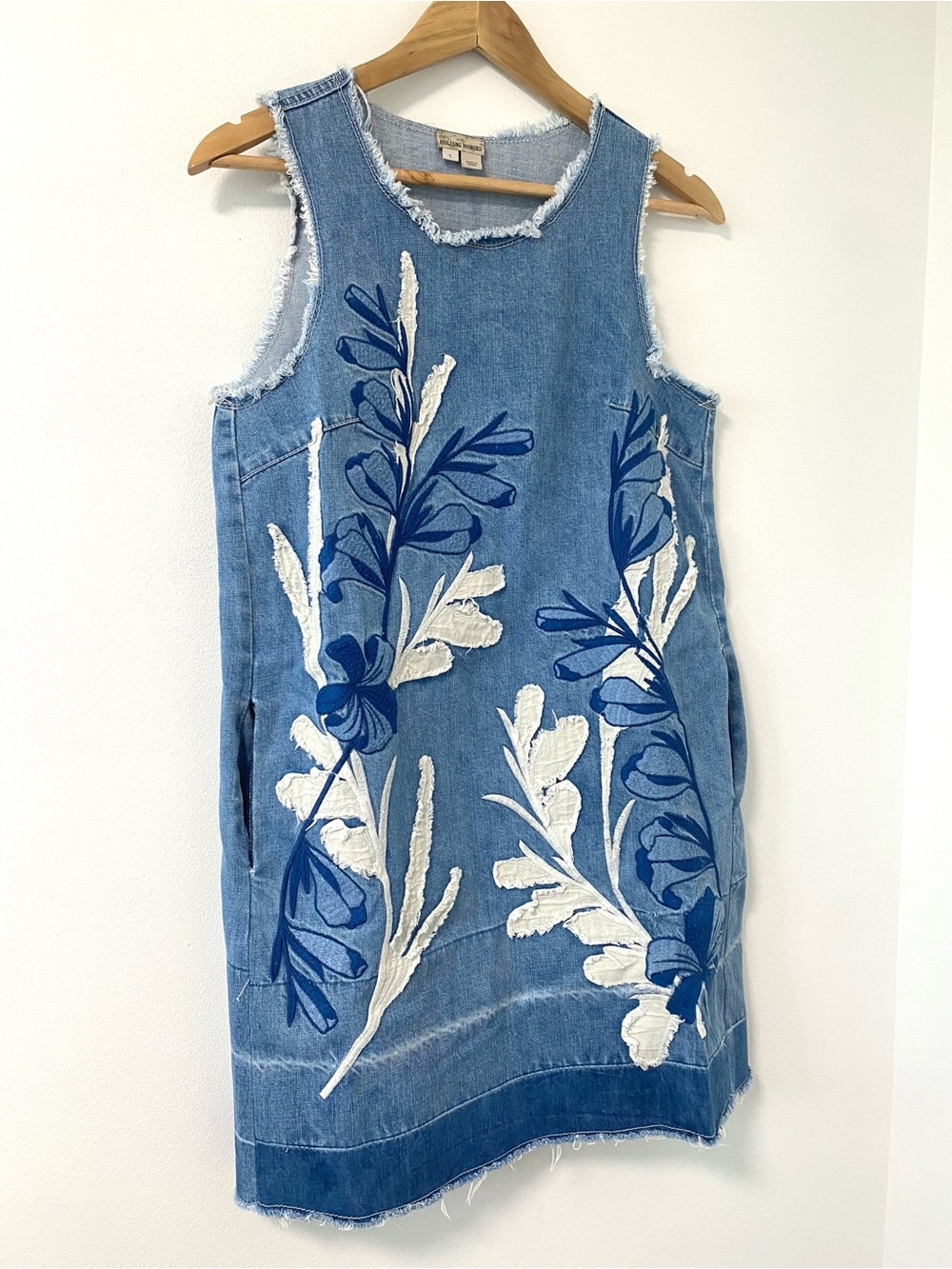 Anthropologie Holding Horses Denim Dress Appliqué Flower Festival Western Shift